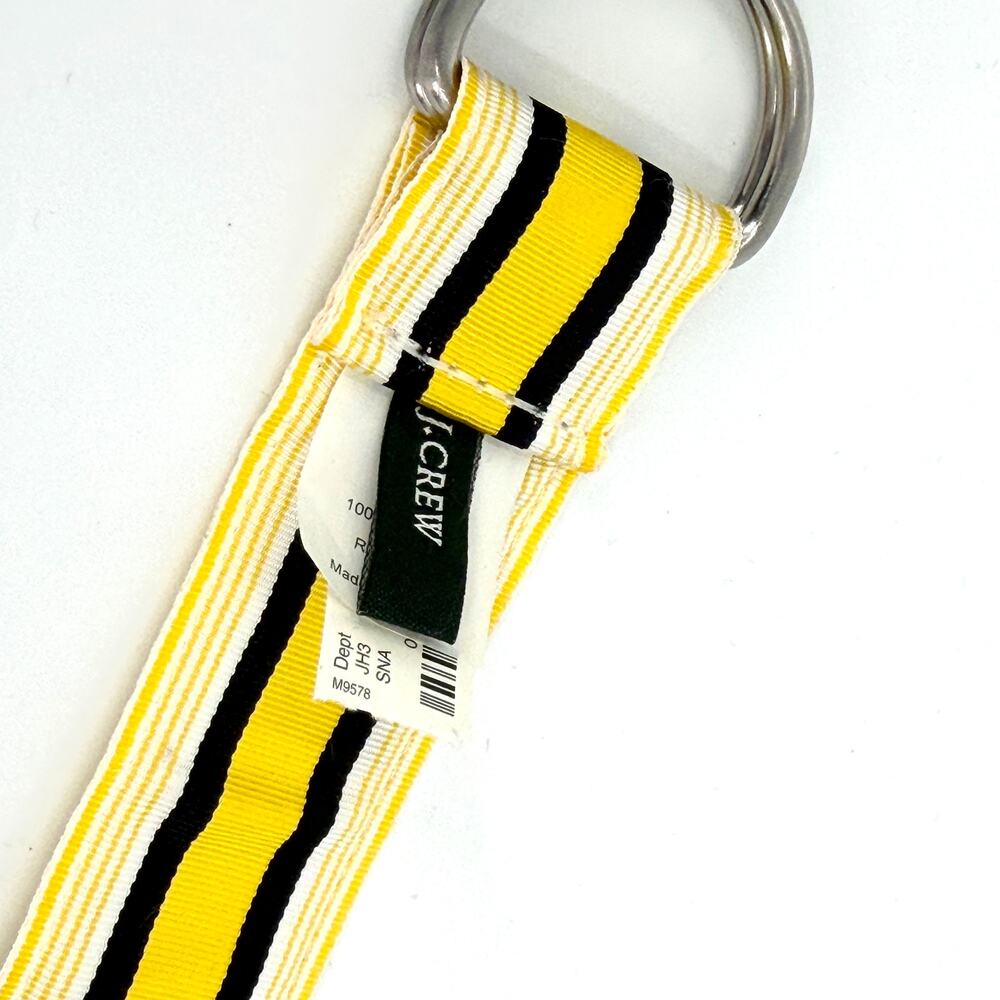 Vintage 90s J.Crew Yellow Black Striped Preppy Grosgrain D-Ring Ribbon Belt - Picture 5 of 7